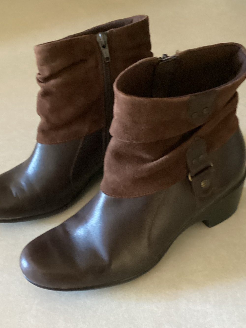 Classic Brown Leather & Suede Ankle Booties with Buckle size 7.5.